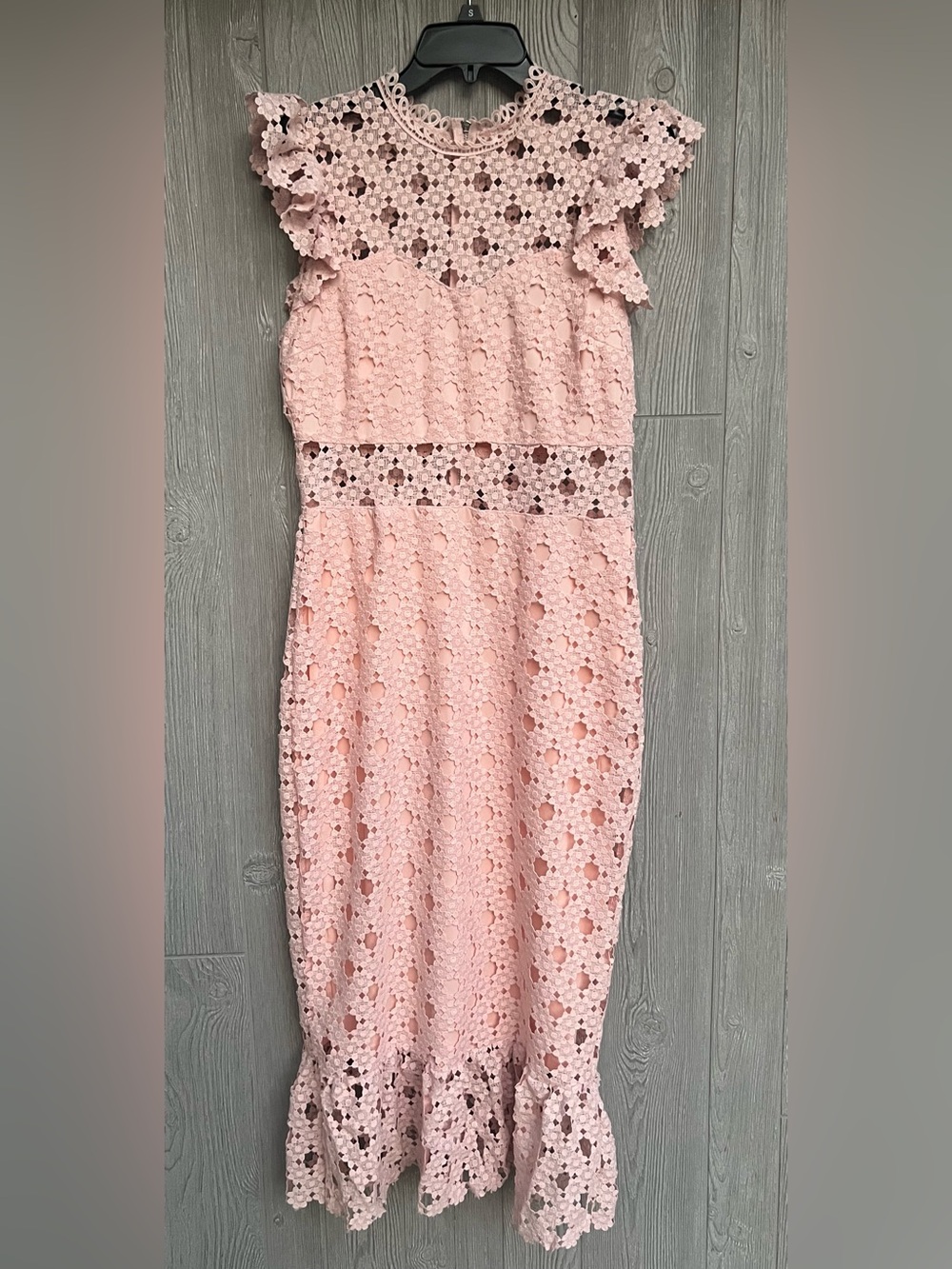 Just Me Blush Pink Crochet Lace Ruffle Maxi Dress Size Medium